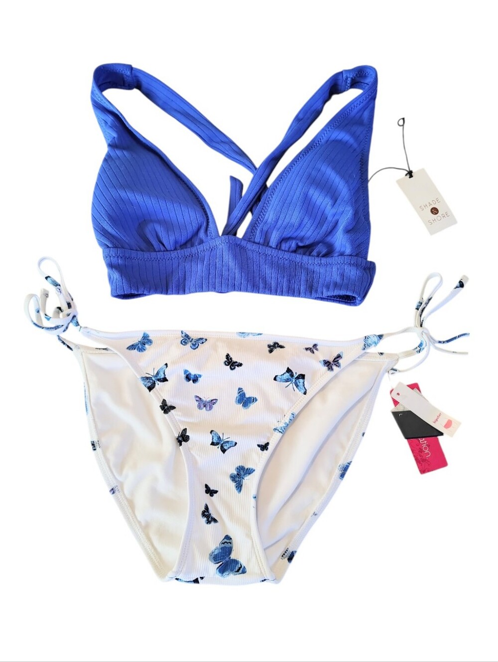 Shade & Shore + Xhilaration Cobalt Blue White Butterfly Bikini Size Medium Large